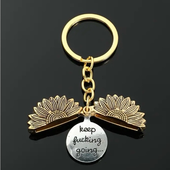 NWT SUNFLOWER KEYCHAIN WITH “ADULT” MOTIVATIONAL SAYING KEEP F*CKING GOING! - Picture 2 of 8